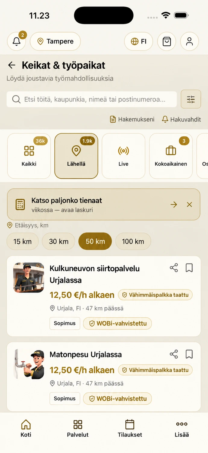 WOBiappin tallennetusta näyttökuvasta tehty kullanvärinen tyyliversio